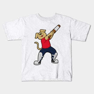 Dog at Cricket with Cricket bat Kids T-Shirt